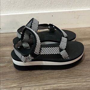Teva Black and White Women's Sandals striped stripes